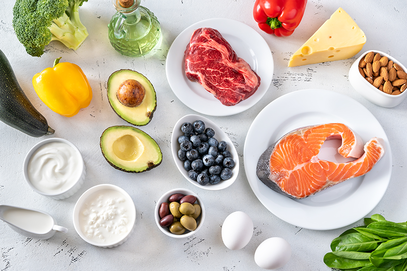 Assortment of foods for ketogenic diet flat lay 